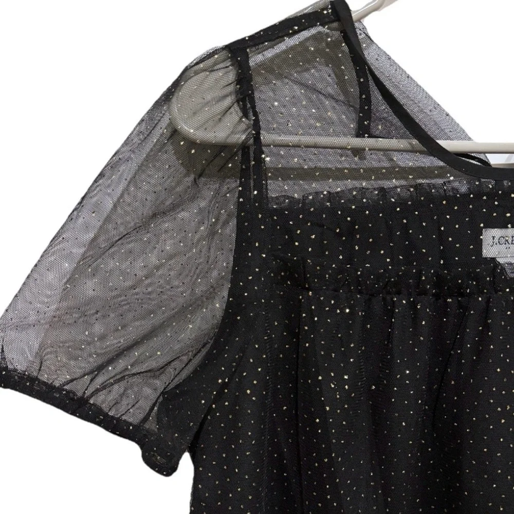 J. Crew Black Sparkle Puff Sleeve Tulle Top XS Holiday Party Fancy‎ Dressy Sheer